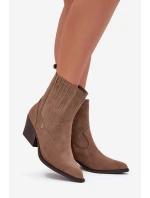 Sametové Kotníkové Boty Dámské Na Podpatku Zateplené Khaki model 21707093 - Boto