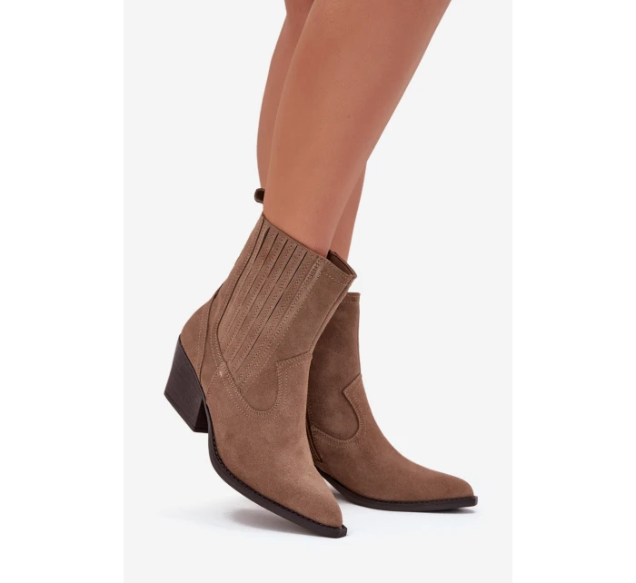 Sametové Kotníkové Boty Dámské Na Podpatku Zateplené Khaki model 21707093 - Boto