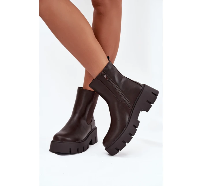 Dámské šněrovací boty teplé kůže tmavě hnědé model 21709278 - Boto Dámské šněrovací boty teplé kůže tmavě hnědé model 21709278 - Boto