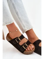 Dámské pantofle na korkové platformě se zlatými sponami Černé Tovessa Dámské pantofle na korkové platformě se zlatými sponami Černé Tovessa