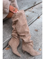 Nazouvací dámské kozačky na jehlovém podpatku Ysolienne – béžové