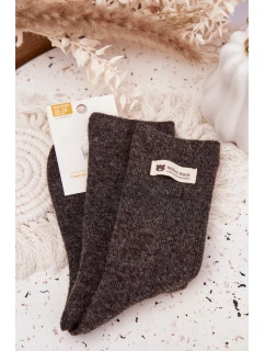 Teplé dámské vlněné ponožky s nášivkou – tmavě hnědé