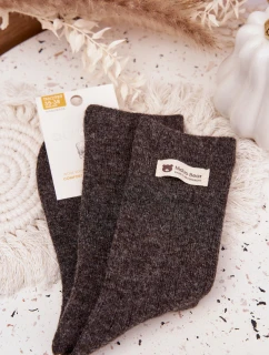 Teplé dámské vlněné ponožky s nášivkou – tmavě hnědé