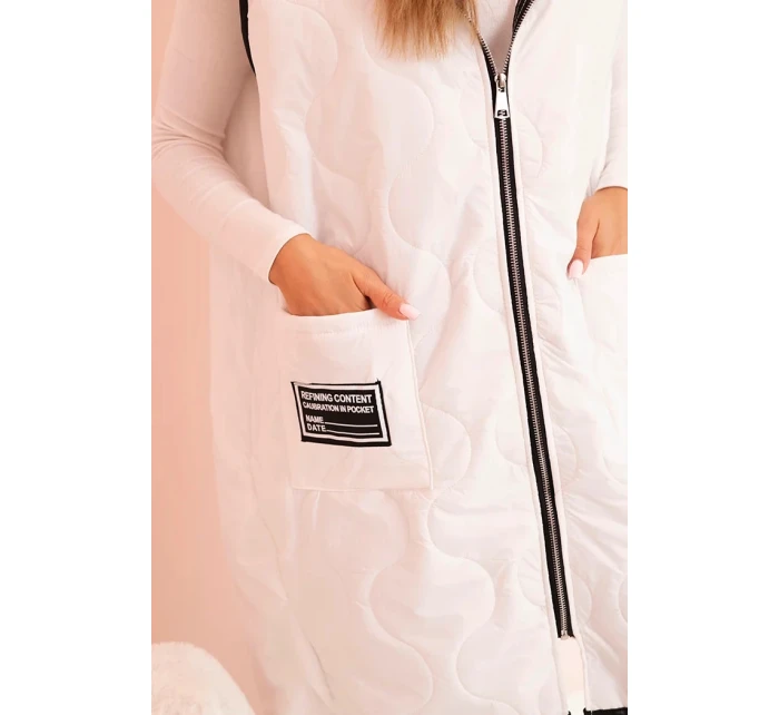 Dámská prošívaná vesta Plus Size s kapucí na zip bílá