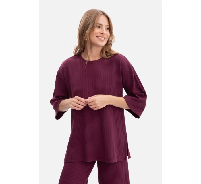 B301 Žebrovaný pletený top - švestka