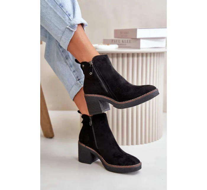 Zateplené Dámské Kotníkové Boty Na Podpatku Z Eko Semiše Černé Velarilla Zateplené Dámské Kotníkové Boty Na Podpatku Z Eko Semiše Černé Velarilla