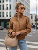Dámská semišová velbloudí bunda typu bomber FashionStreet TY5572 Dámská semišová velbloudí bunda typu bomber FashionStreet TY5572