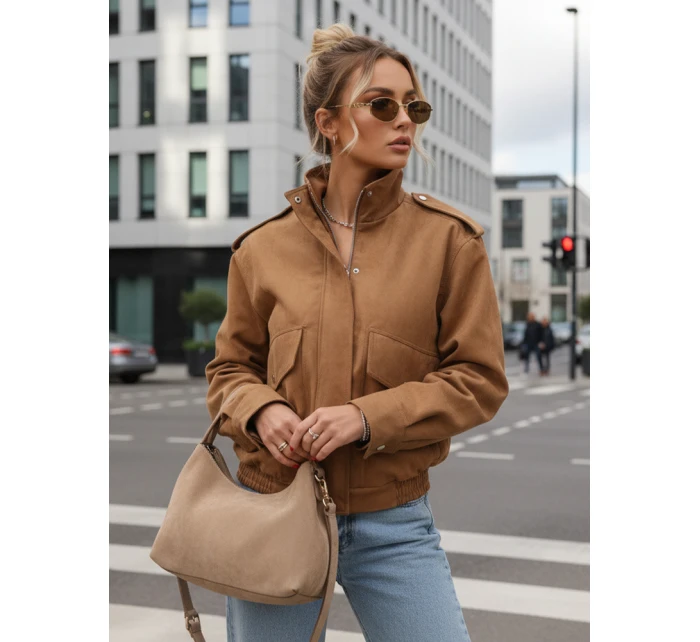 Dámská semišová velbloudí bunda typu bomber FashionStreet TY5572 Dámská semišová velbloudí bunda typu bomber FashionStreet TY5572