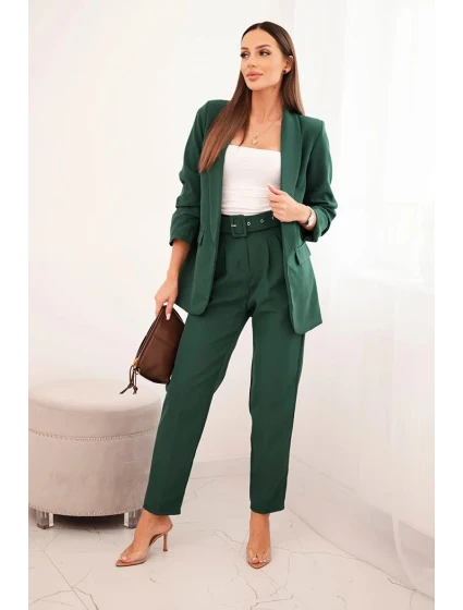 Elegantní souprava saka a kalhot tmavě zelená