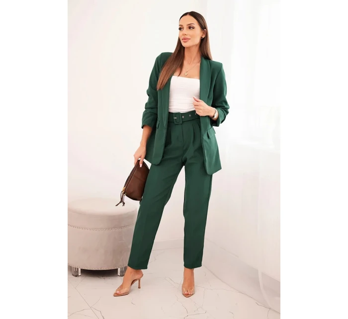 Elegantní souprava saka a kalhot tmavě zelená