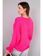 Dámský svetr s příměsí mohéru a vlny volného střihu neonově růžový