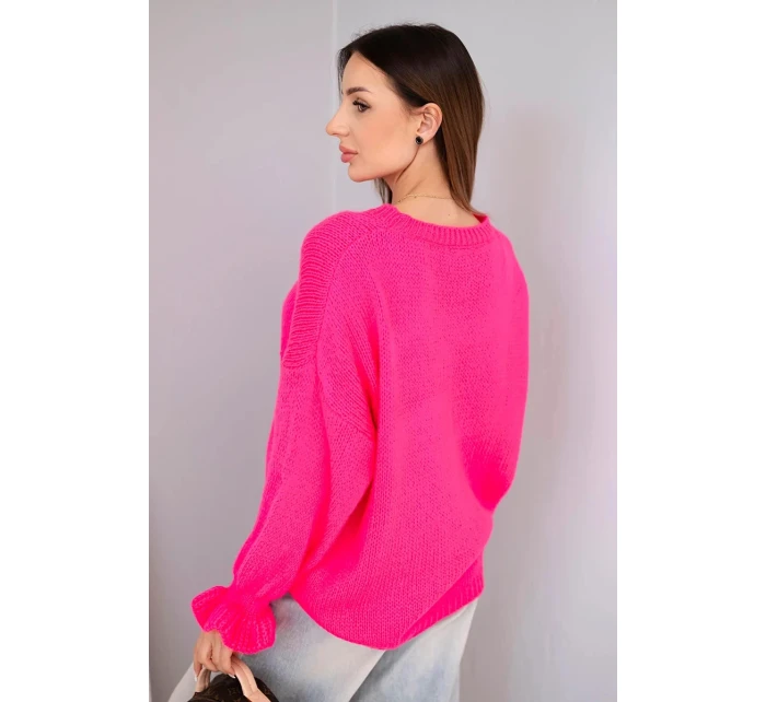 Dámský svetr s příměsí mohéru a vlny volného střihu neonově růžový