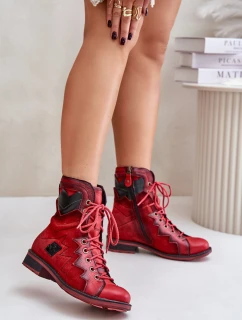 Kožené Zateplené Boty Dámské Na Plochém Podpatku model 21677266 Červené - Maciejka