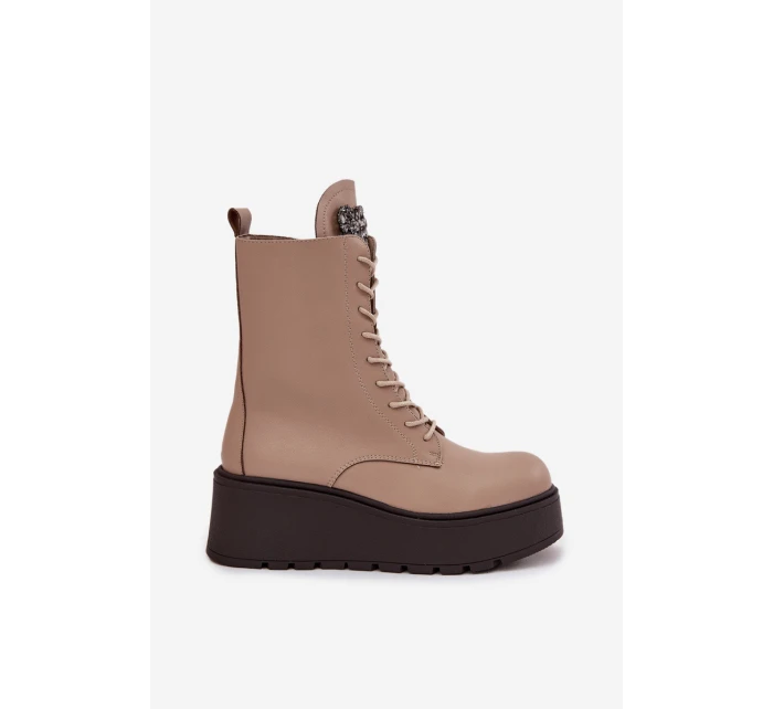 Dámské kožené botky Ulrika s ozdobou a zateplením – béžové