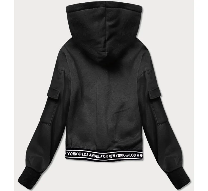 Krátká černá dámská tepláková mikina se stahovacími lemy model 17202550 - J.STYLE