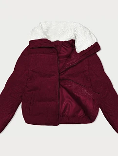 Dámská manšestrová bunda s vysokým stojáčkem J Style vínová (5M3230-1)