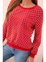 Dámská mikina s potiskem a kulatým výstřihem červený