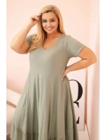 Dámské šaty plus size s krátkým rukávem a volánem z lehké viskózy khaki