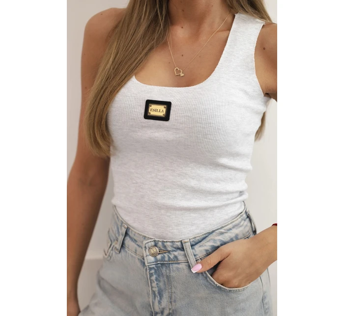 Dámská pruhovaná top na ramínkách s ozdobnou nášivkou světle šedá