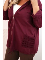 Dámská mikina Plus Size bavlněná oversize s dlouhým rukávem bordová