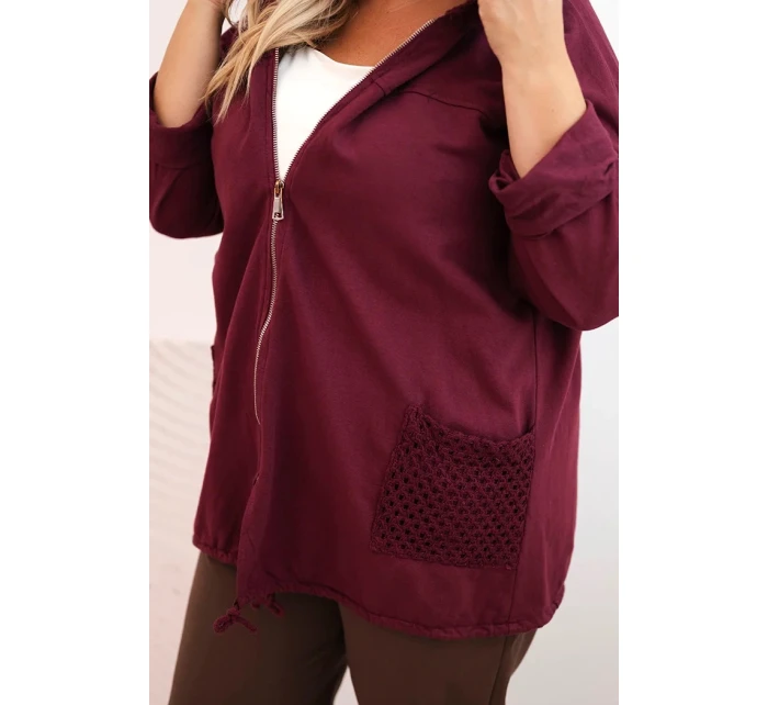 Dámská mikina Plus Size bavlněná oversize s dlouhým rukávem bordová