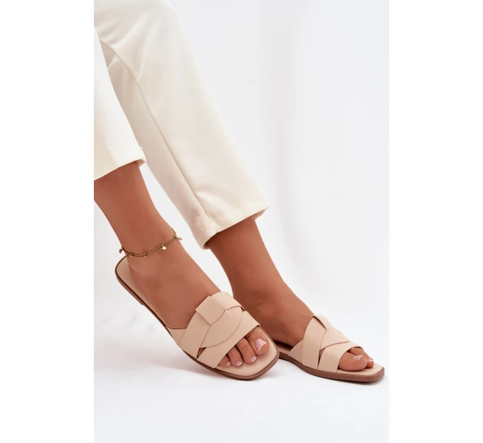 Dámské ploché nazouváky s pásky béžové model 21943262 - Boto Dámské ploché nazouváky s pásky béžové model 21943262 - Boto