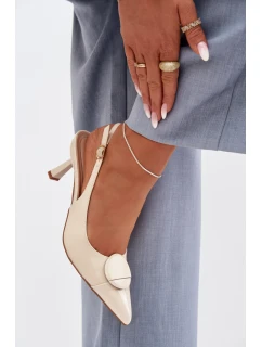 Dámské sandály na podpatku s ozdobným detailem světle béžové model 22027892 - Boto