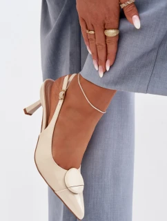 Dámské sandály na podpatku s ozdobným detailem světle béžové model 22027892 - Boto