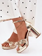 Dámské sandály na podpatku z umělé kůže zlaté Rosetta