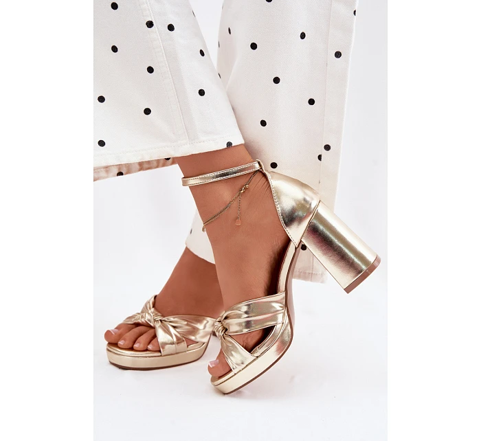 Dámské sandály na podpatku z umělé kůže zlaté Rosetta