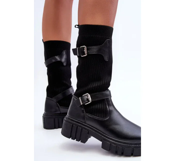 Dámské kotníkové boty s punčochou černé Abroze