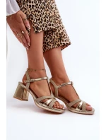 Dámské sandály na vysokém podpatku vyrobené z eko kůže, zlatá Lyana Dámské sandály na vysokém podpatku vyrobené z eko kůže, zlatá Lyana