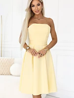 641-3 VIVIENNE korzetové rozšířené midi šaty s páskem - pastelově žluté