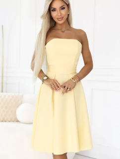 rozšířené midi šaty s páskem pastelově žluté model 22017316 - numoco