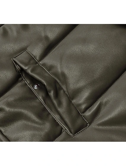 Teplá dámská vesta v army barvě z eko kůže model 17505498 - HONEY WINTER