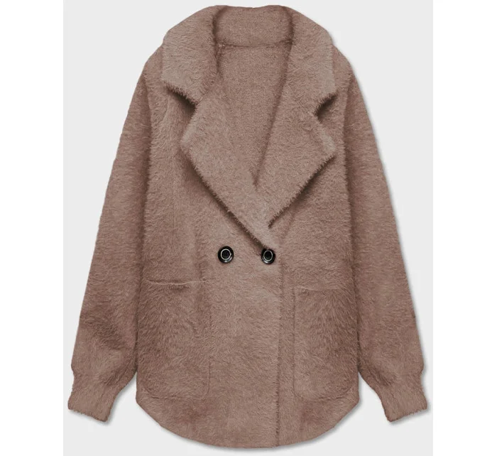 Tmavě béžový krátký přehoz přes oblečení typu alpaka model 18059137 - MADE IN ITALY Tmavě béžový krátký přehoz přes oblečení typu alpaka model 18059137 - MADE IN ITALY