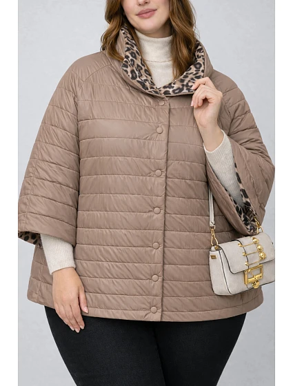 Dwustronna kurtka damska plus size z rękawem 3/4 Goodlookin brązowa/panterka (M6-6308-305)