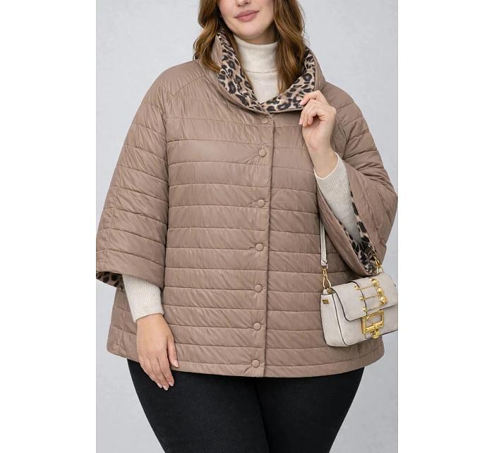 Dwustronna kurtka damska plus size z rękawem 3/4 Goodlookin brązowa/panterka (M6-6308-305)