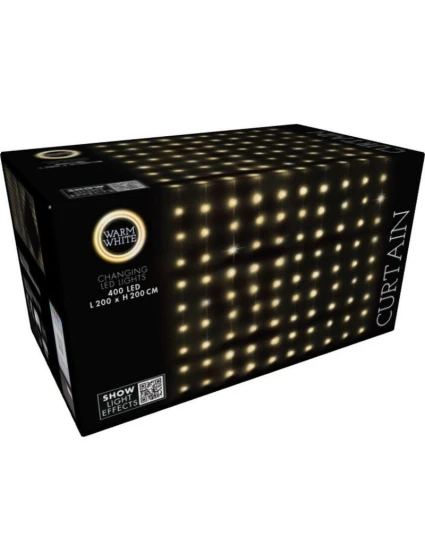 VÁNOČNÍ STROMEK SVĚTLA VENKOVNÍ / VNITŘNÍ SVĚTELNÝ ZÁVĚS 400 VEDL WW 200X200CM S DÁLKOVÝM OVLÁDÁNÍM TEPLÁ BÍLÁ