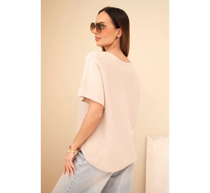 Dámský svetr s krátkým rukávem volného střihu béžový