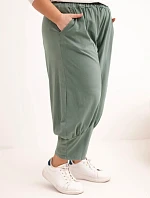 Dámské kalhoty Plus Size s nízkým sedem a gumou v pase khaki