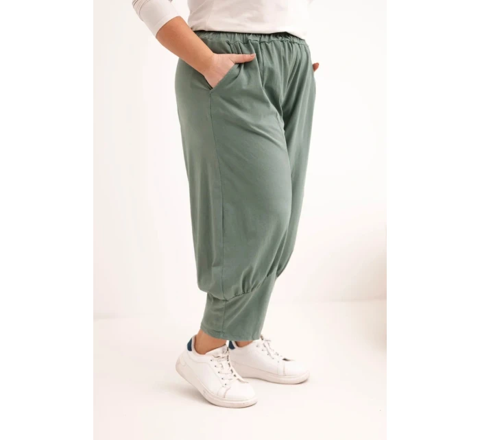 Dámské kalhoty Plus Size s nízkým sedem a gumou v pase khaki
