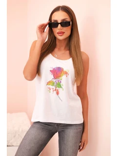 Dámská bavlněná halenka na ramínkách s květinovým potiskem bílá