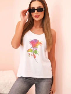 Dámská bavlněná halenka na ramínkách s květinovým potiskem bílá