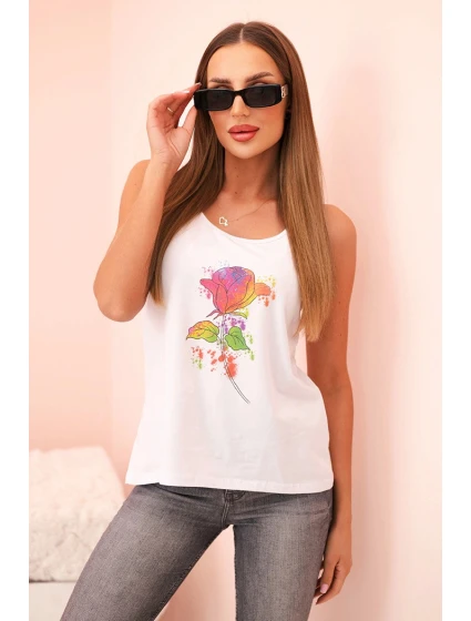 Dámská bavlněná halenka na ramínkách s květinovým potiskem bílá Dámská bavlněná halenka na ramínkách s květinovým potiskem bílá