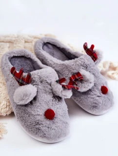 Dámské vánoční kožešinové pantofle se sobí Šedá Claire