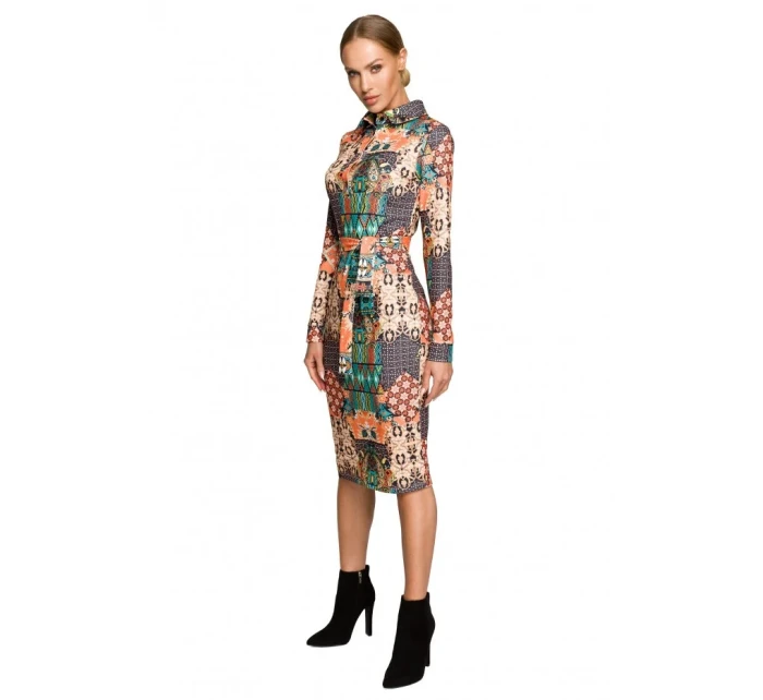 M706 Šaty s rukávy, límcem a potiskem - model 1