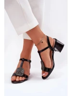 Dámské lakované kožené sandály na sloupku s ozdobou - černé Vinceza Dámské lakované kožené sandály na sloupku s ozdobou - černé Vinceza