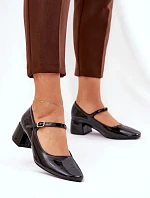 Dámské lodičky na sloupek podpatku 77-554 Černá - C.M Paris