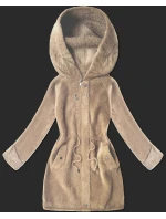 Světle béžová vlněná bunda typu alpaka s kapucí model 21482431 - MHM